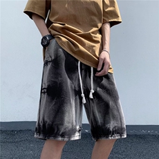 扎染牛仔短裤男女夏季设计感小众宽松阔腿五分裤，男装牛仔裤，星座410-7