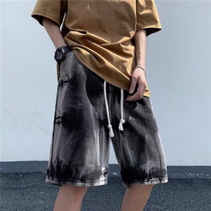 扎染牛仔短裤男女夏季设计感小众宽松阔腿五分裤图片
