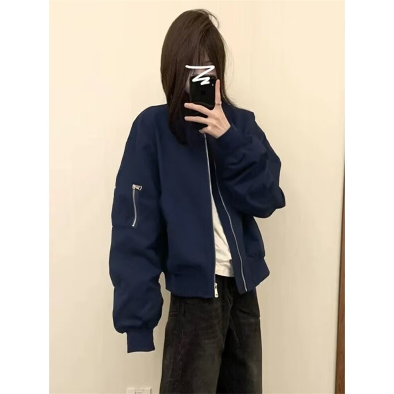 美式复古短款外套女秋冬季2024休闲宽松百搭棒球服飞行员夹克上衣,男装夹克,星座506A