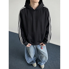 抖音得物高品质26春装美式高街全棉宽松三条杠织带连帽卫衣CM06，男装卫衣，电商A486
