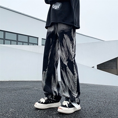 美式vibe风扎染牛仔裤男宽松直筒裤子潮牌街头拖地长裤NK312-P45，男装牛仔裤，星座1008