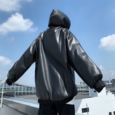 WY8538-P55美式PU皮双层连帽皮卫衣，男装卫衣，星座1501-1