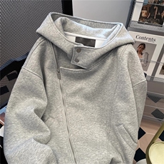 美式慵懒风双拉链连帽卫衣外套女秋季设计感宽松休闲百搭开衫上衣，女装短外套，星座516A