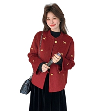 现货主推新款重工刺绣马到成功马年货双面羊毛呢外套p215-k328，女装毛呢外套，SL