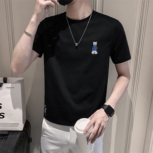 白色2022精神小伙修身男士印花短袖T恤社会t T087-P38控58图片