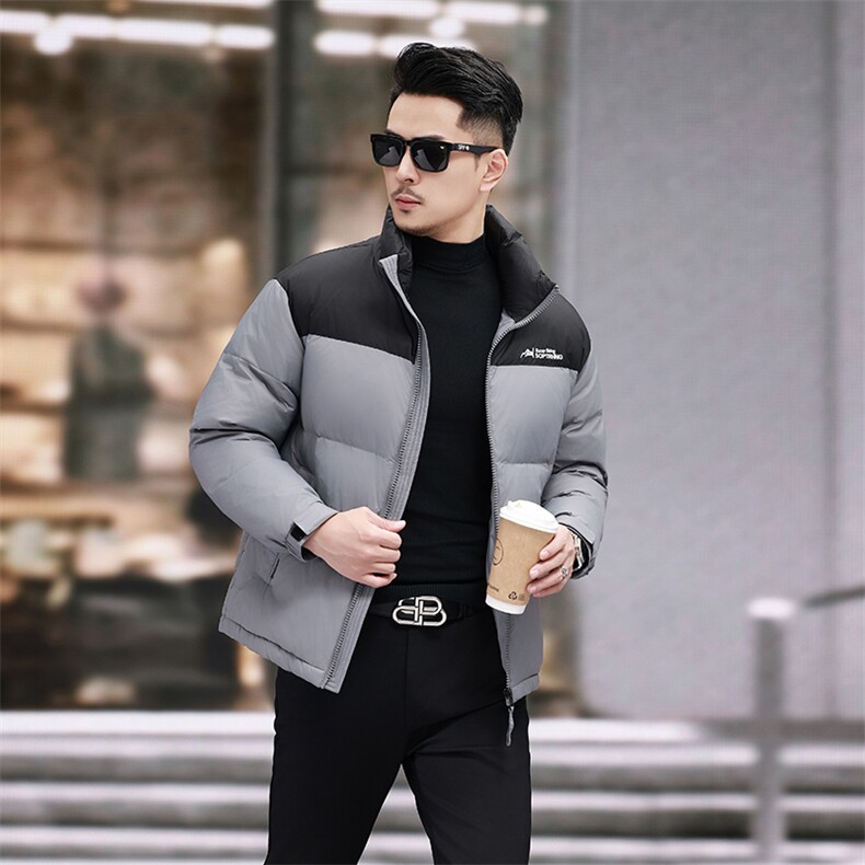 90%白鸭绒中青年羽绒服夹克男立领青年面包服羽绒服外套大衣,男装夹克,钱塘723