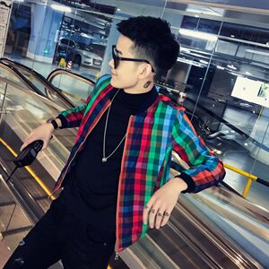 2021社会风春秋秋装修身彩色小格子夹克B297-7190-P70图片