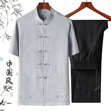 DR1103钱塘2020-2夏季新款男士唐装套装时尚风两件套P110，男装民族服装，钱塘207-2