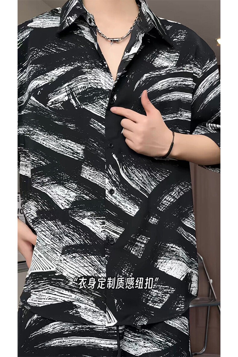 短袖衬衫男+短裤男套装男100%聚酯纤维M-5XL大码TZ78716P50控98,男装牛仔裤,星座226-1