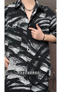 短袖衬衫男+短裤男套装男100%聚酯纤维M-5XL大码TZ78716P50控98图片