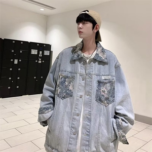 港风拼接牛仔外套男春季宽松ins2023新款潮流休闲夹克JK870-P70
