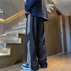 抖音品质冬季加绒潮流条纹宽松休闲卫裤B315-K24269JR-特p45控88，男装休闲裤，电商B315