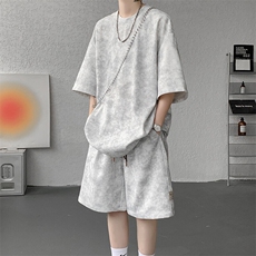 8XL-M青少年扎染短袖t恤休闲运动套装男生夏季宽松大码TZ38001P55，男装T恤，电商B312