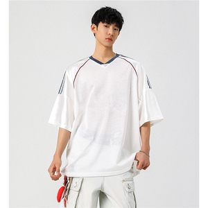 可二开美式橄榄球透气网眼球衣大码M-5XL短袖T恤男DX77995P35控58图片