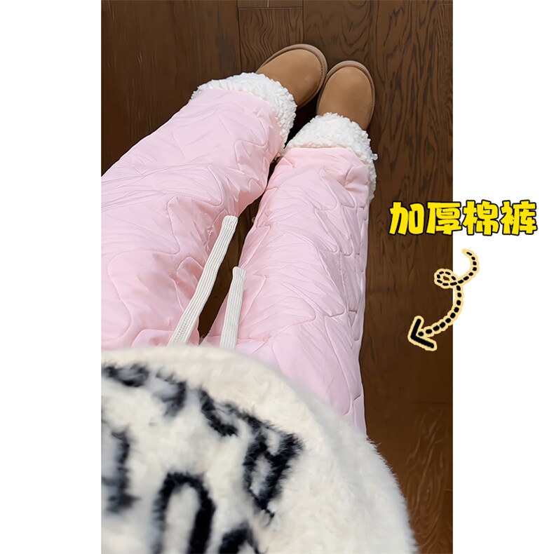 抖音羊羔毛菱格男女宽松复古阔腿棉裤K5613J加棉-特P45控78，男装棉裤，电商A001