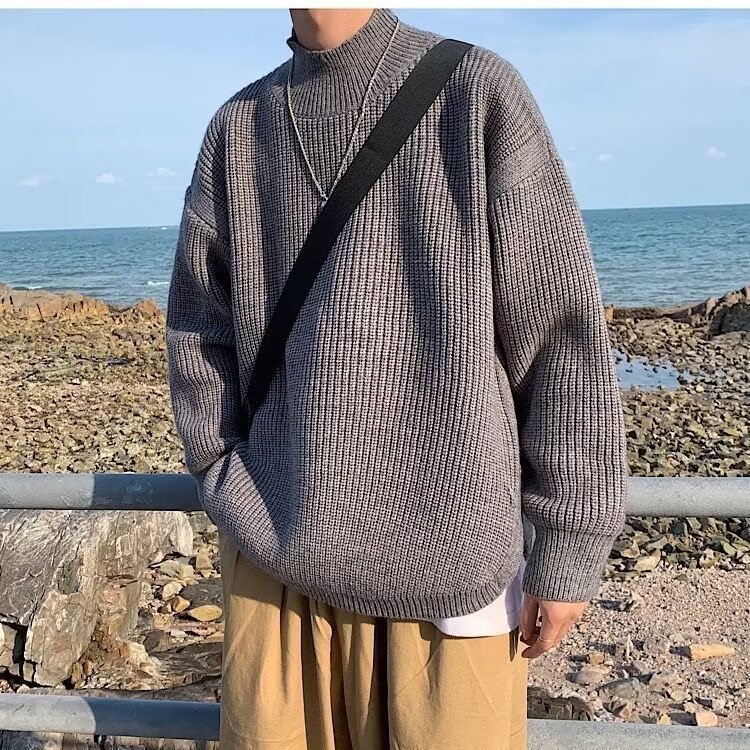 慵懒风宽松开叉圆领毛衣男士港风纯色套头针织衫MY099-P40,男装针织衫/毛衣,星座1001-1