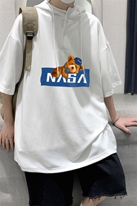 LD54247-P45 NASA连帽短袖t恤男大码胖子带帽五分袖中袖图片