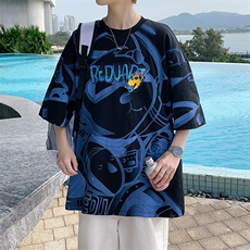 抖音得物供货40支双纱精梳印花半袖休闲短袖T恤男女T7189-P45，男装T恤，电商A441-1