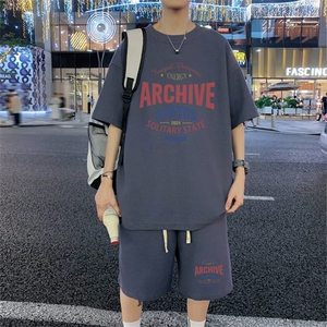 ！2025夏季新款男士华夫格短袖T恤套装学生一套HTZ80P50图片
