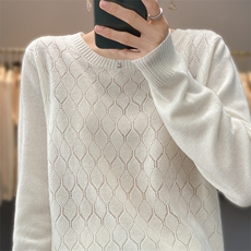 2025年秋季新款圆领纯色针织上衣时尚休闲通勤，女装针织衫/毛衣，奢优羊绒