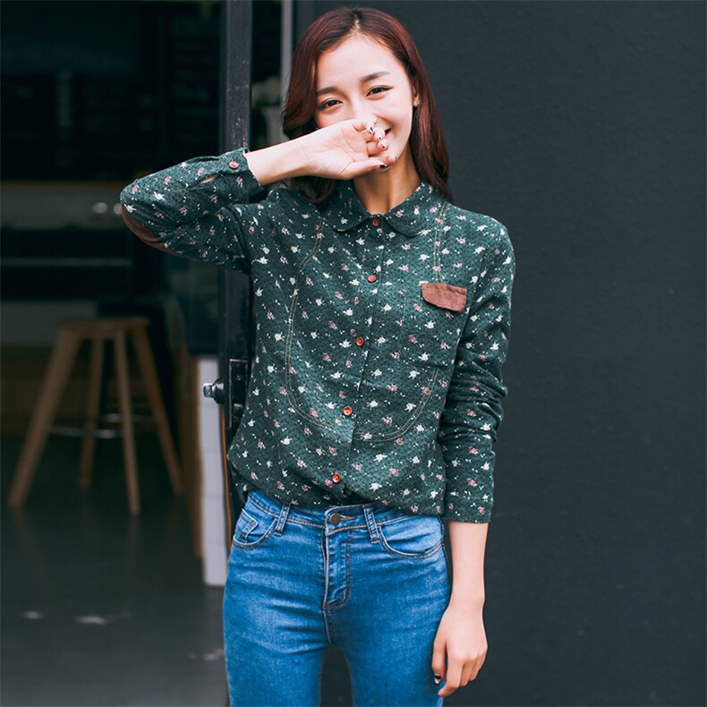 甜美长袖短款修身2025年秋季显瘦衬衫小碎花百搭排多扣，女装衬衫，风姿绰