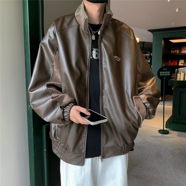 2024春秋美式立领情侣机车服潮牌古着皮衣夹克外套男W935-P72,男装皮衣,星座512-4