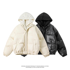 现货假两件pu皮衣棉服外套男冬季新款加厚美式高街棉衣M106-P120，男装皮衣，星座308B-2