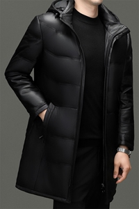 BG5609冬季海宁真皮羽绒服男时尚皮衣可脱卸帽绵羊皮外套商务图片