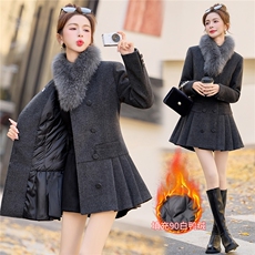 真狐狸毛可脱卸大衣女2025年冬季新款90白鸭绒外套羽绒服连衣裙，女装毛呢外套，众宇琦