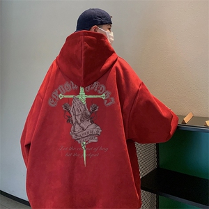 已注册抖音直播得物高品质麂皮绒宽松男连帽卫衣外套W7006P55控79图片