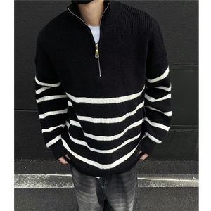 1506-1/MM0111/P49加厚半拉链条纹毛衣男士立领冬宽松针织衫男图片