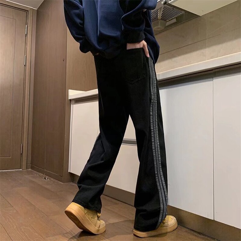 牛仔裤男韩版潮流高街直筒裤子三条杆2024春季ins长裤RK1429-P43,男装牛仔裤,星座412-3