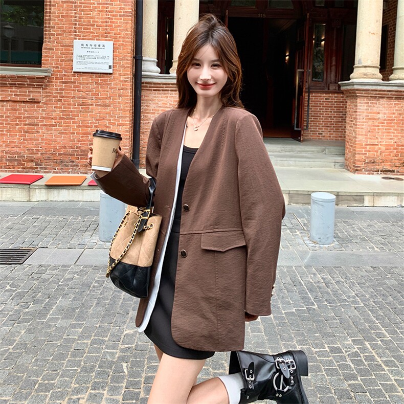 美拉德咖色假两件西装外套女春秋2025新款百搭流行巨好看显瘦西服,女装西装,2C317A