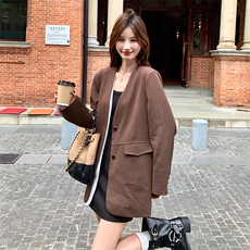 美拉德咖色假两件西装外套女春秋2025新款百搭流行巨好看显瘦西服，女装西装，2C317A