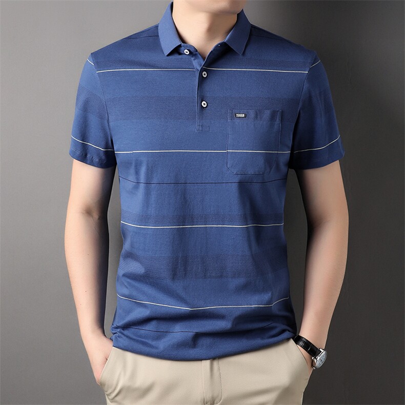 DX2357钱塘2020-3夏季新款男士纯棉条纹翻领Polo衫短袖上衣P40图片