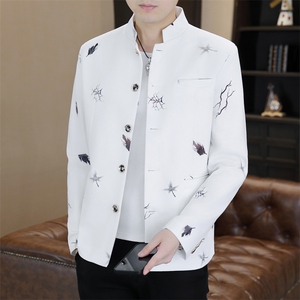 XF508-P80 男士印花小西装男韩版修身立领中山装休闲西服薄款图片