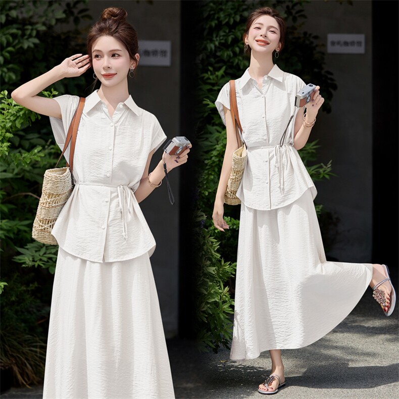 小姐春夏疗愈色系清凉莱赛尔棉羊毛衬衫短裤显瘦通勤套装女，女装套装/套裙，意芙