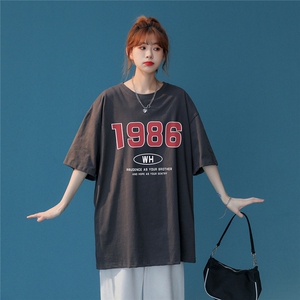 中性 夏季2023新款个性印花圆领情侣宽松短袖T恤 T86 P25控38图片