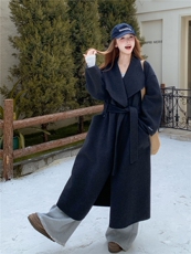 现货新款2B114P265K335长款秋冬双面羊绒大衣外套翻领配腰带百搭，女装双面呢大衣，网红馆