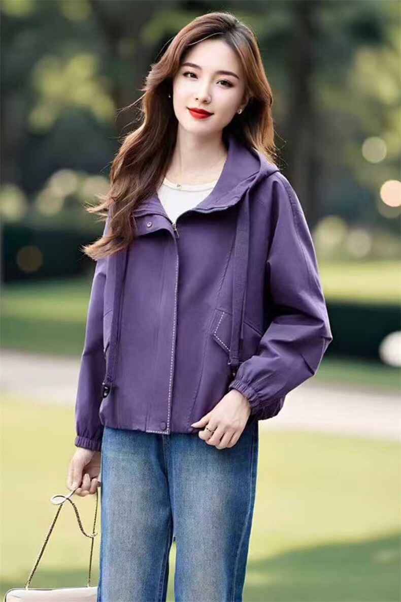 (现货）紫色外套女秋季休闲显瘦初春秋独特漂亮百搭短款风衣外套,女装短外套,韩蔻秀
