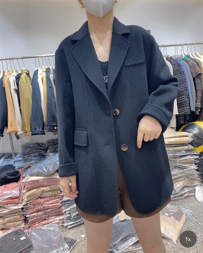 2021秋季新款前带杠双口袋个性时尚休闲宽松两粒扣百分百羊毛,女装其它,L·H·X