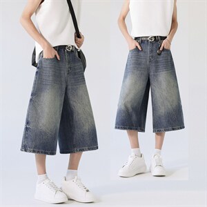 美式复古高腰宽松阔腿裤百搭垂感直筒七分裤牛仔裤K7013 TP50，男装牛仔裤，电商D325