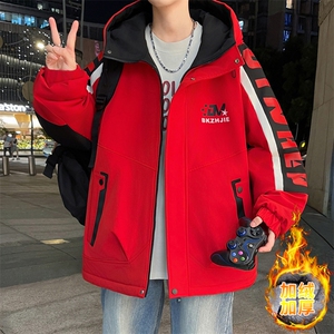 加绒加厚连帽夹克男秋冬时尚潮流加厚棉衣男外套L8658-P87图片