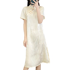 中长款时尚风A型缎面套头2024年夏季简约连衣裙，女装连衣裙，绒宛羊绒
