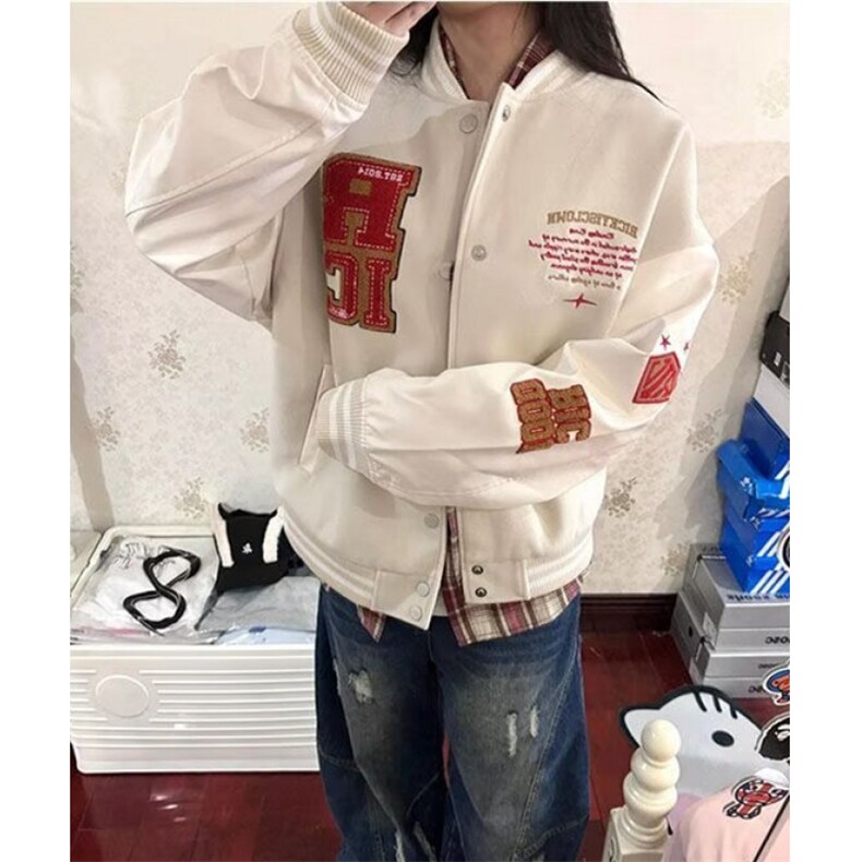 慵懒潮流气质刺绣拼皮棒球服原宿流行ins百搭简约JWT104,女装职业装,星座1116A（原606A-3）