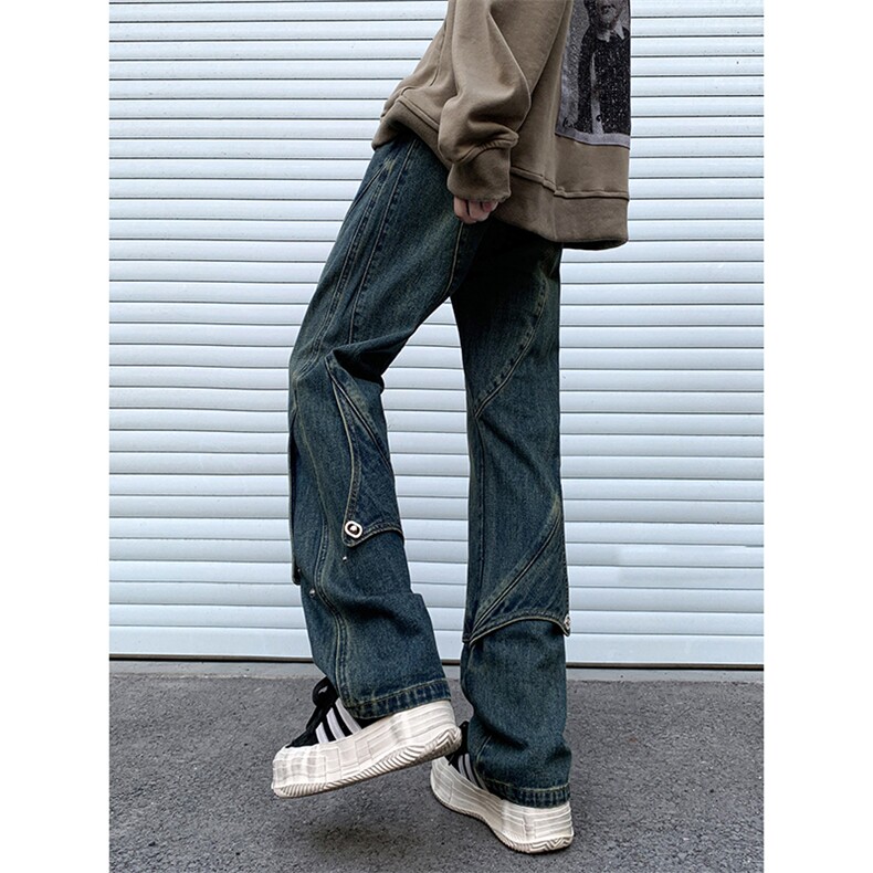 B221美式ins高街暗黑拼接直筒工装牛仔裤LK24147-P70控98,男装牛仔裤,电商B221