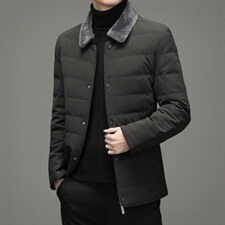 21冬季新款90羽绒服男翻领宽松休闲简约百搭毛领外套DD21703-P250图片