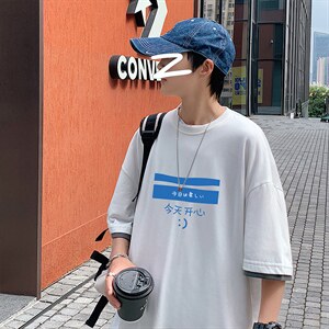 JT55033-P25 假两件短袖t恤男大码胖子半袖体恤半截袖 港风图片