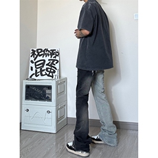 美式高街鸳鸯小众修身微喇毛边牛仔裤货号K716P70，男装牛仔裤，电商A063