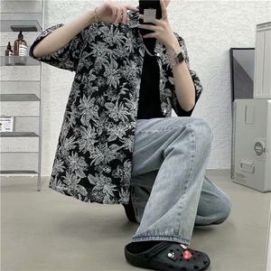 夏季薄款短袖衬衫男ins网红港风日系潮牌痞帅宽松花上衣CS31-P32图片